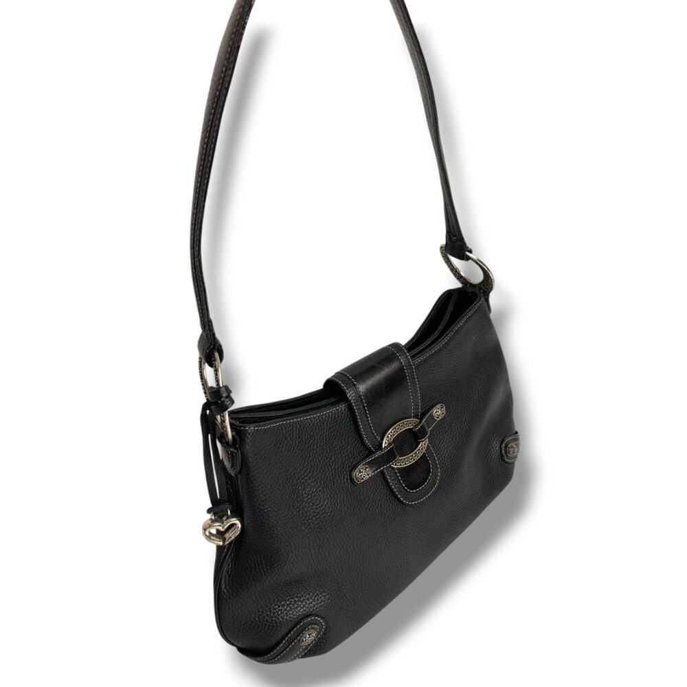 Brighton Black Pebbled Leather Handbag Shoulderbag Hobo Silvertone Hardware